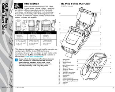 (QL 220 Plus Illustrated)  Thank you for choosing one of our Zebra QL Plus Series™ Mobile Printers. These rugged printers will become productive and efficient additions to your workplace thanks to their innovative desi