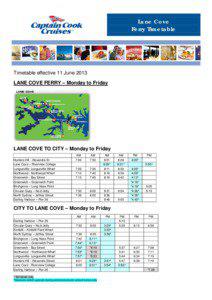 Lane Cove Ferry Timetable