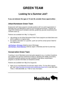 Summer Employment Opportunities