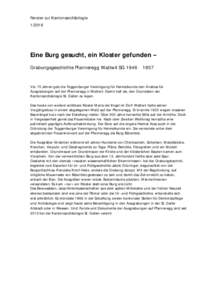 Fenster zur KantonsarchäologieEine Burg gesucht, ein Kloster gefunden Grabungsgeschichte Pfanneregg Wattwil SG 1946