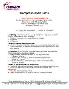 Compressed Air Facts THE #1 RULE OF COMPRESSED AIR For every 20 degrees that compressed air is cooled,