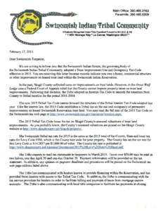 Main Office: [removed]Facsimile: [removed]Swll}oJQtsb IQdtaiJ Cfribal COJQII1U11ity A Federally Recognized Indian Tribe Organized Pursuant to 25 U.S.C. § 476