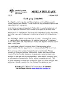 MEDIA RELEASE[removed]August[removed]Fourth group sent to PNG