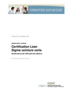 PLAN DE FORMATION  Amélioration continue Certification Lean Sigma ceinture verte