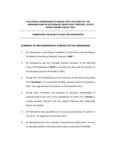     THE JUDICIAL COMMISSION OF INQUIRY INTO THE EVENTS AT THE  MARIKANA MINE IN RUSTENBURG, NORTH WEST PROVINCE, SOUTH  AFRICA DURING AUGUST 2012  