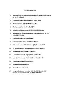 CONTENTS PAGE  1. Draft agenda of the preparatory meeting on 20 March 2012 in view of the 4th EU-Iceland JPC