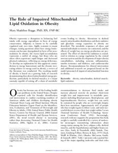 The Role of Impaired Mitochondrial Lipid Oxidation in Obesity Biological Research for Nursing Volume 10 Number 4