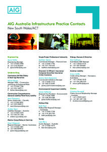 AIG Australia Infrastructure Practice Contacts New South Wales/ACT Engineering  Single Project Professional Indemnity