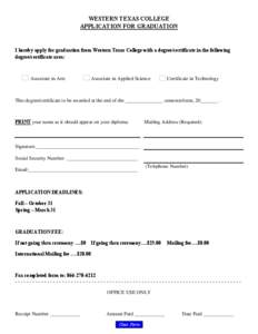 WESTERN TEXAS COLLEGE APPLICATION FOR GRADUATION