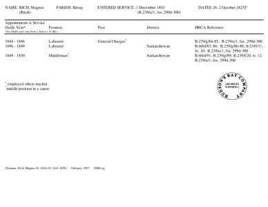 NAME: RICH, Magnus[removed]PARISH: Birsay[removed]ENTERED SERVICE: 1 December 1843