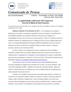 Comunicado de Prensa Para circulación inmediata Contactos:  Tom Flannigan, Air District, ([removed]