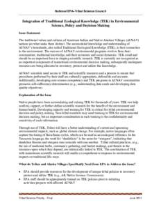 Integration of Traditional Ecological Knowledge (TEK) in Environmental Science, Policy and Decision-Making