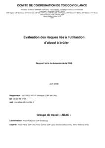 COMITE DE COORDINATION DE TOXICOVIGILANCE Président : Dr Robert GARNIER (CAP Paris) ; Vice-président : Dr Philippe SAVIUC (CTV Grenoble) Secrétariat : Amandine COCHET (InVS) CAP Angers, CAP Bordeaux, CTV Grenoble, CAP