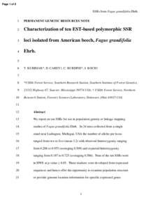 Page 1 of 8  SSRs from Fagus grandifolia Ehrh. 1  PERMANENT GENETIC RESOURCES NOTE