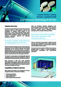 Greater Western Sydney Industry Capability Profile Environmental Technology & Services Industry Overview The environmental technology & services industry comprises