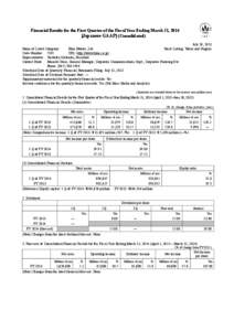 Financial Results for the First Quarter of the Fiscal Year Ending March 31, 2014 [Japanese GAAP] (Consolidated) July 26, 2013 Name of Listed Company: Hino Motors, Ltd. Stock Listing: Tokyo and Nagoya