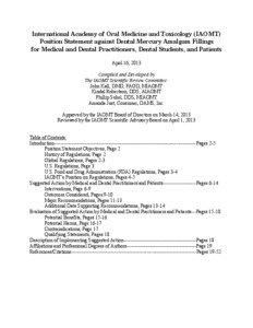 International Academy of Oral Medicine and Toxicology (IAOMT) Position Statement against Dental Mercury Amalgam Fillings for Medical and Dental Practitioners, Dental Students, and Patients