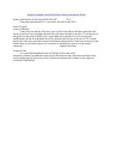 Southern Campaign American Revolution Pension Statements & Rosters Bounty Land Warrant of John Green BLWt1435-100 [VA] Transcribed and annotated by C. Leon Harris. Revised 26 May[removed]State of Virginia County of Bedford