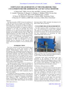 Proceedings of Cyclotrons2013, Vancouver, BC, Canada  WEPPT005 EMITTANCE MEASUREMENTS AT THE STRASBOURG TR24 CYCLOTRON FOR THE ADDITION OF A 65 MeV LINAC BOOSTER