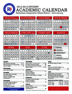 [removed]STUDENT  ACADEMIC CALENDAR Richardson Independent School District - www.risd.org  SEPTEMBER