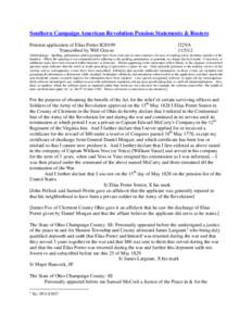 Southern Campaign American Revolution Pension Statements & Rosters Pension application of Elias Porter R20199 Transcribed by Will Graves f22VA[removed]