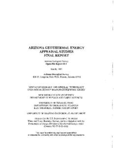 ARIZONA GEOTHERMAL ENERGY APPRAISAL STUDIES FINAL REPORT Arizona Geological Survey Open-File Report 80-1