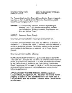 1  STATE OF NEW YORK ZONING BOARD OF APPEALS