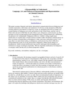 OKLAHOMA WORKING PAPERS IN INDIGENOUS LANGUAGES  Vol): 9-21 A Responsibility to Understand: Language, Art, and Patterns of Interpretation and Representation
