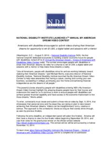 National Disability Institute Launches 4th Annual My American Dream Video Contest