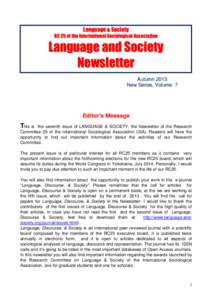 Language & Society  3 Language and Society Newsletter RC 25 of the International Sociological Association