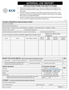 INTERNAL USE REPORT APPLICATION FORM FOR INSTITUTIONS   