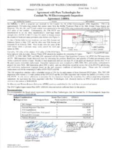 Board agenda item for Feb. 13, 2013: Agreement with Pure Technologies for Conduit No. 94 Electromagnetic Inspection