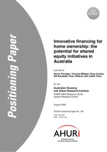 Innovative financing for home ownership: the potential for shared equity initiatives in Australia