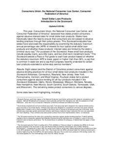 Consumers Union, the National Consumer Law Center, Consumer Federation of America Small Dollar Loan Products Introduction to the Scorecard (Updated[removed])