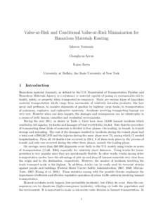 Value-at-Risk and Conditional Value-at-Risk Minimization for Hazardous Materials Routing Iakovos Toumazis Changhyun Kwon Rajan Batta University at Buffalo, the State University of New York