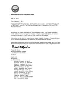 TVA RESTRICTED INFORMATION  Memorandum from the Office of the Inspector General May 18, 2012 Tom Kilgore, WT 7B-K