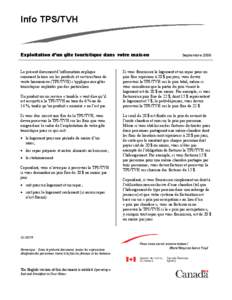 Info TPS/TVH  Exploitation d’un gîte touristique dans votre maison Le présent document d’information explique comment la taxe sur les produits et services/taxe de