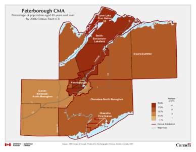 Peterborough CMA Percentage of population aged 65 years and over by 2006 Census Tract (CT) Curve Lake First Nation