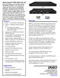 Helio Quad HD-SDI/ASI+IP -- 4 Channel H.264/MPEG-2 4:2:0 Audio and Video Encoder with SDI/HD-SDI Input