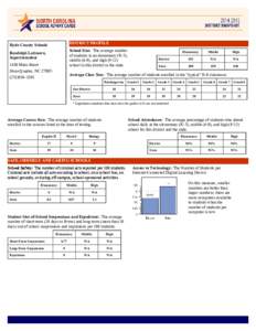 DISTRICT PROFILE  Hyde County Schools School Size: The average number of students in an elementary (K-5),