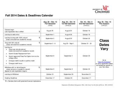 Fall 2014 Dates & Deadlines Calendar  Classes begin Late registration fee in effect  $