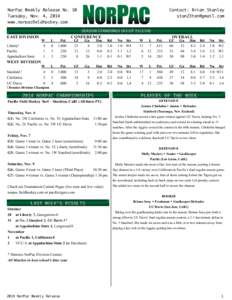 NorPac Weekly Release No. 10 Tuesday, Nov. 4, 2014 www.norpacfieldhockey.com East Division