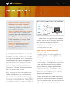 PARTNER BRIEF  SPLUNK AND CISCO Operational Intelligence Across Your Cisco Environment and Beyond  •	 Splunk integrations with Cisco products