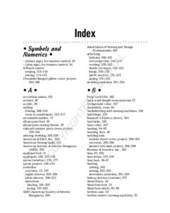 Index Association of Sewing and Design Professionals, 361 attaching buttons, 186–191 cord-edge trim, 244–245