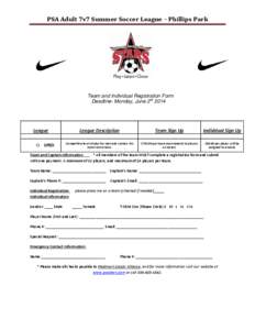 PSA Adult 7v7 Summer Soccer League – Phillips Park  Team and Individual Registration Form Deadline- Monday, June 2rd[removed]League