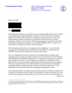 U.S. Department of Labor  Office of Labor-Management Standards Division of Enforcement Washington, DC[removed]0143 Fax: ([removed]