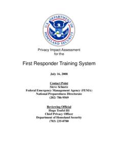 Department of Homeland Security Privacy Impact Assessment First Responder Training System