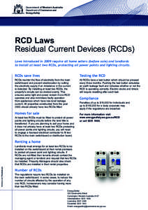 Government of Western Australia Department of Commerce and EnergySafety RCD Laws Residual Current Devices (RCDs)