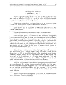 PROCEEDINGS OF THE TIOGA COUNTY LEGISLATURE – [removed]First Regular Meeting January 10, 2012