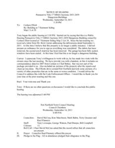 To:  NOTICE OF HEARING Pursuant to Title 17 MRSA Sections[removed]Dangerous Buildings Wednesday, September 14, 2011